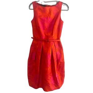 Carlisle Structured Sleeveless Cocktail Dress •2• Orange Pink Floral Party Belt